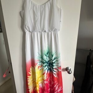 Bisou Bisou Maxi Dress with Red and Yellow Floral Accents